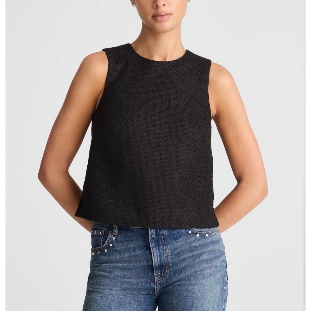 Madewell Womens Black Sleeveless Boxy Shell Tweed Lined Textured Top 14 New
